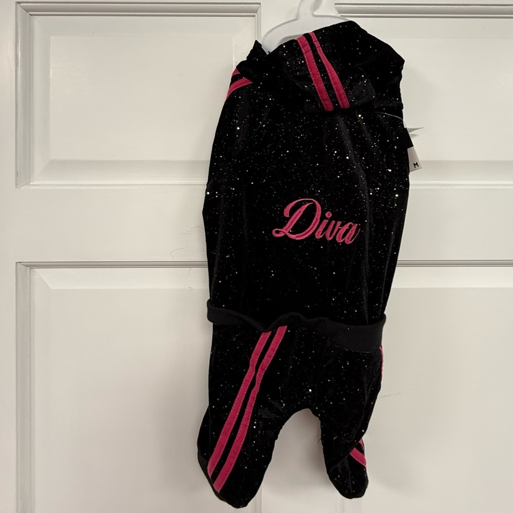 NWT FabDog Diva Velour Joggers Black & Pink Glitter Tracksuit M Fab Dog Dogs